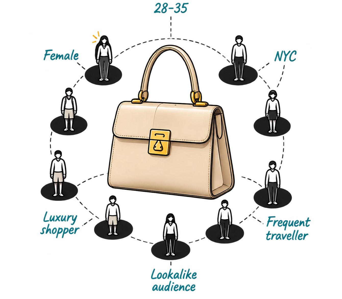 Product surrounded by demographic audience segments